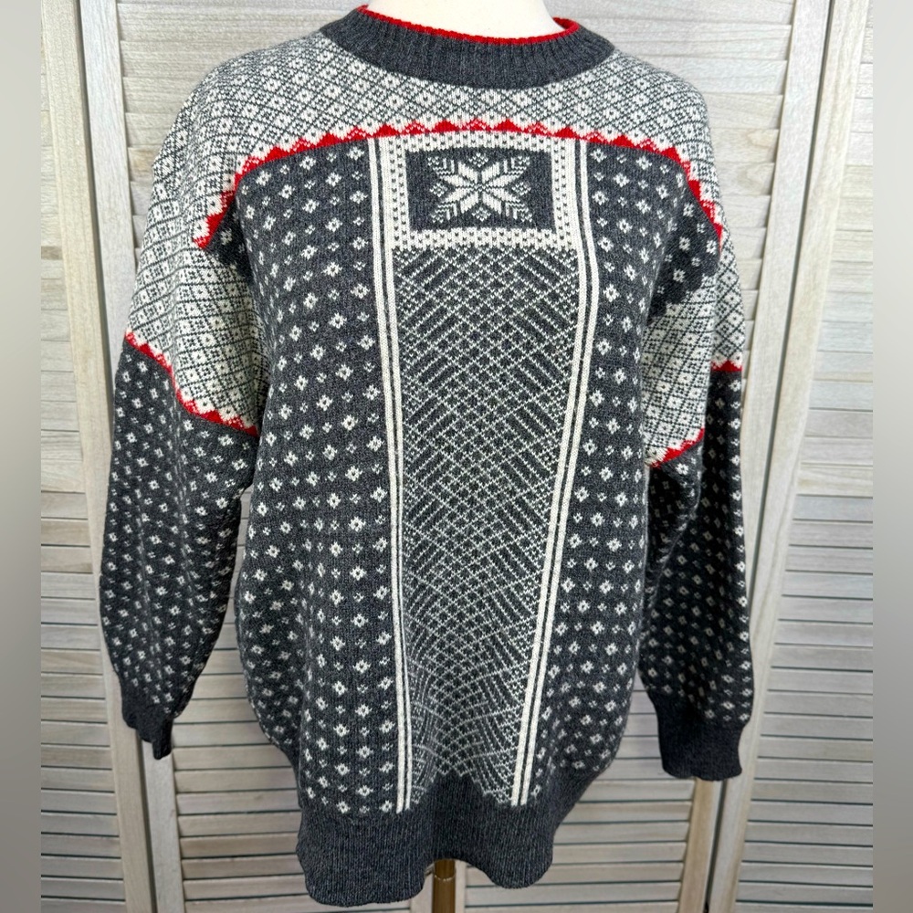 SILVY Vintage 90's Wool Blend Fair Isle Sweater Gray Multi-Unisex (W14/M40)